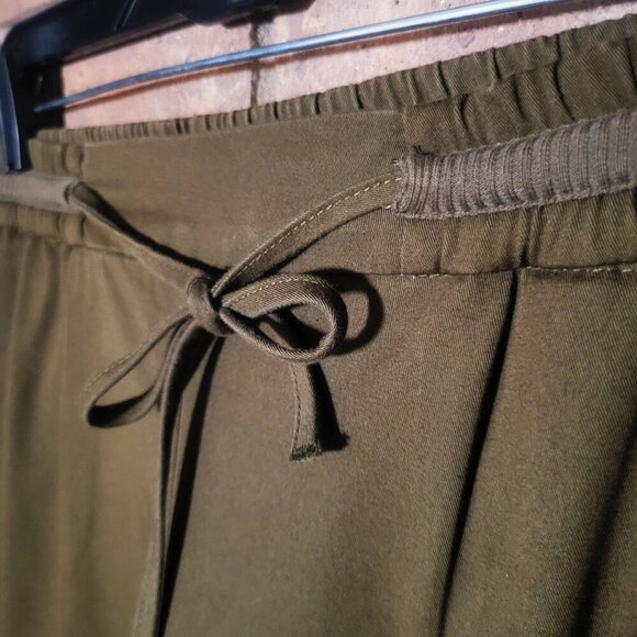 ZARA Women's Dark Olive Drawstring Waist Tapers Leg Casual Work Pant - Size M - Picture 2 of 11